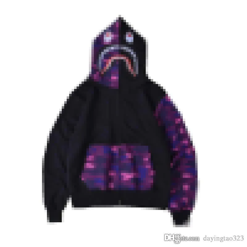 A Bathing Ape Coat Camo Men's Shark Head FULL ZIP JACKET Hoodie Sweats New Black Purple
