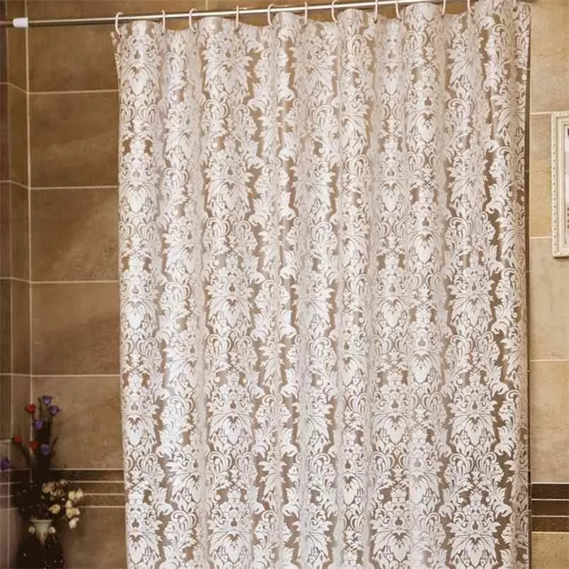 Fashion Morocco White Curtain Home Shower Waterproof Bathing Bathroom Hook Floral Print Europe 210915