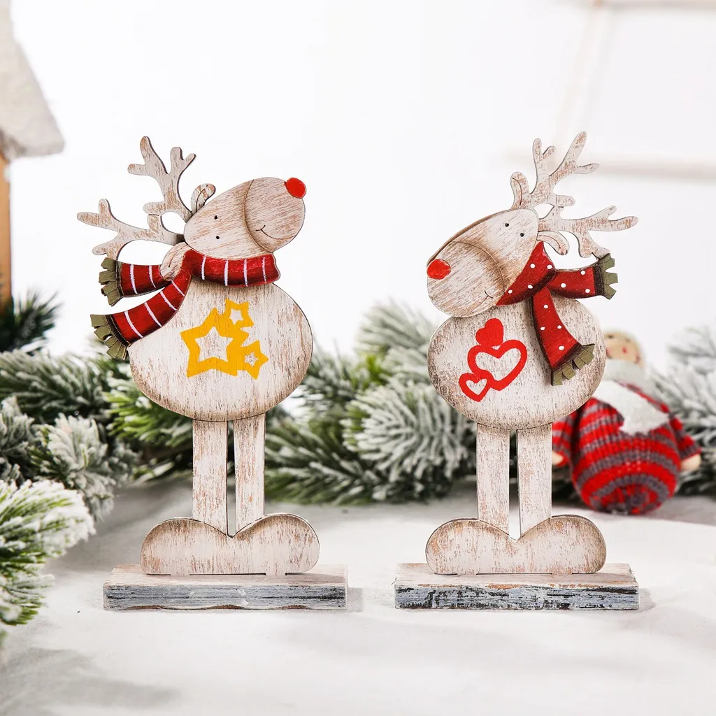 Decoraciones navideñas Conjunto de madera Navidad Alce Reno Adornos de escritorio para el hogar w-01165