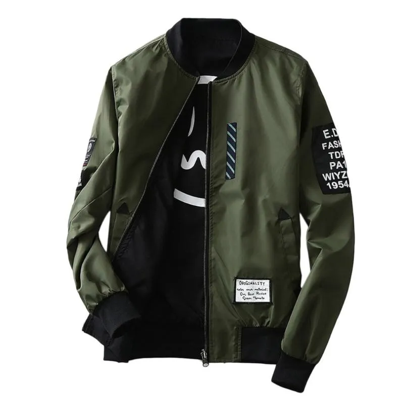 Thin Slim Fit Men Wind Breaker Jackets Bomber Autumn Winter Fashion Overcoat Army Green/Black Plus Size Coat M-4L