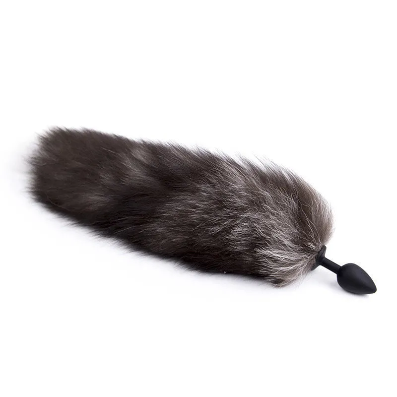 45cm Black Fox Tail Anal Plug Silicone Butt Plug Anus Expand Tool Fetish Flirt Sex Toys05