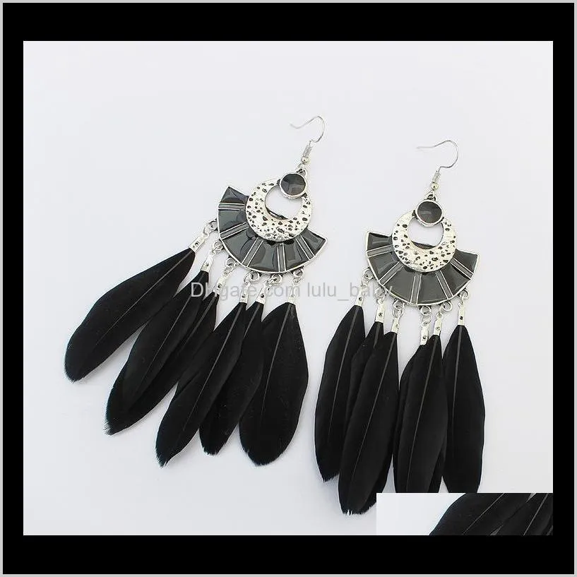 New Bohemian Vintage Colorful Feather Earrings 4 Styles Fan Shape Long Tassel Drop Dangle Earrings Women Jewelry Accessories