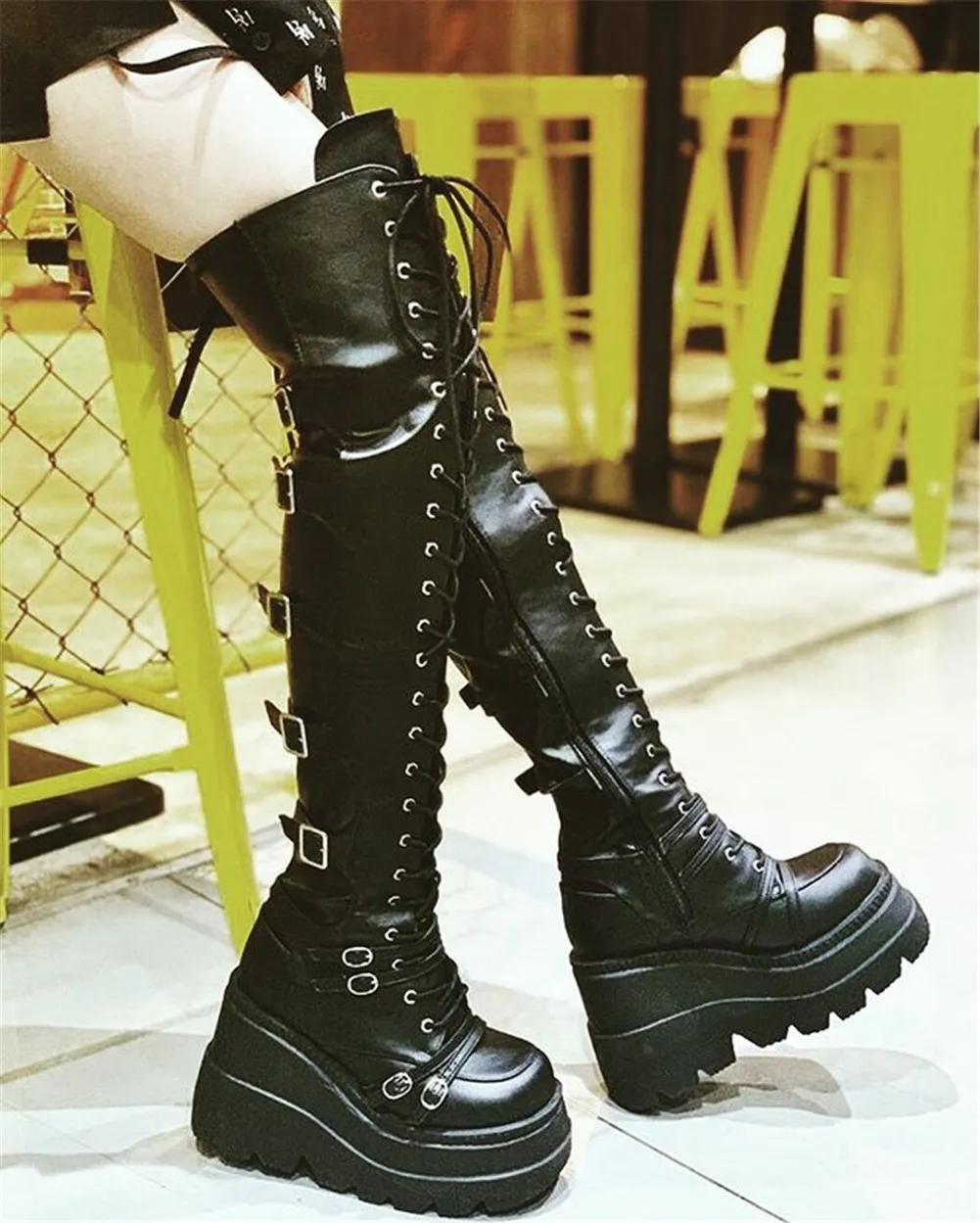 Botas altas marrones de tacón ancho cómodo para mujer ZS-102