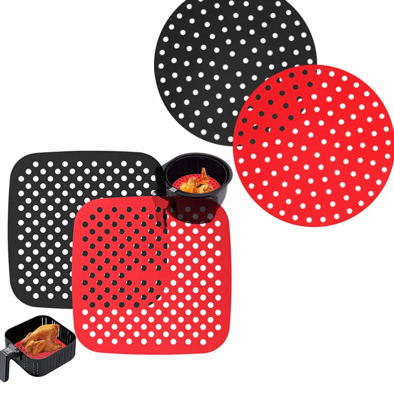 Airware Kullanımlık Hava Fritöz Çizgili Kare Yuvarlak Silikon Pan Pad Aksesuarları 3 Renkler