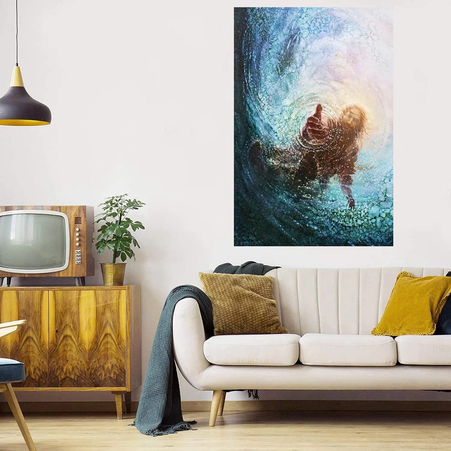 Hand Reaching Jesus Christ Water Painting On Canvas HD Print Wall Art