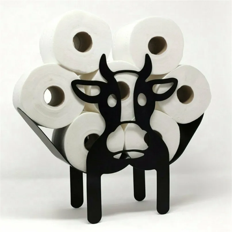 Cows Decorative Toilet Paper Holder - Free-Standing Bathroom Tissue Storage Roll Iron 210720