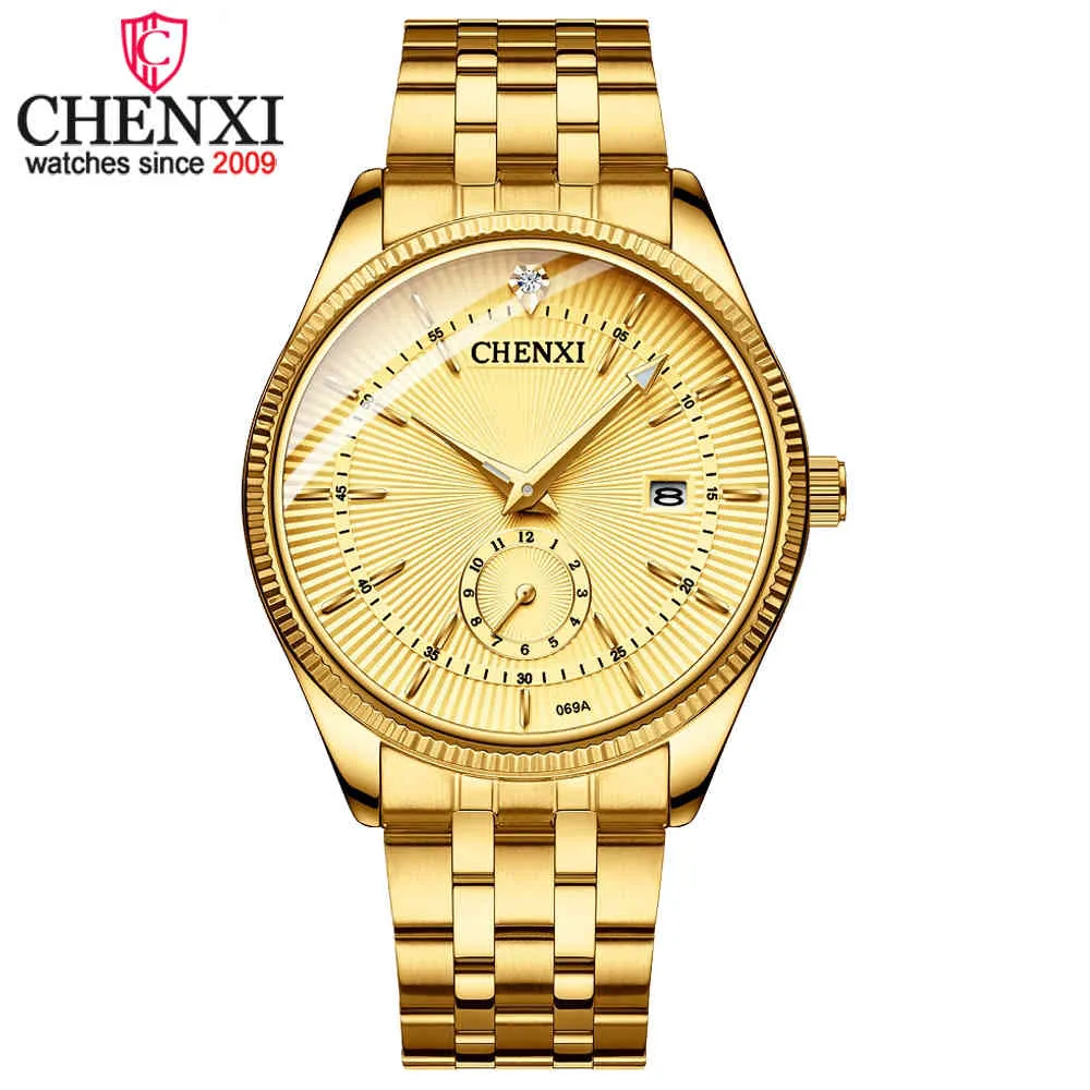 Orologio dorato di lusso da uomo Chenxi Brand Business Acciaio inossidabile Quarzo Orologi da uomo Orologio da polso impermeabile Relogio Masculino Q0524