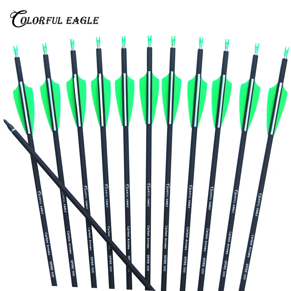 28" 30" 31" Spine 500 Mixed Carbon Arrow Hunting Archery 3" Green White Plastic Vane OD 7.6MM for Recurve Compound Bows