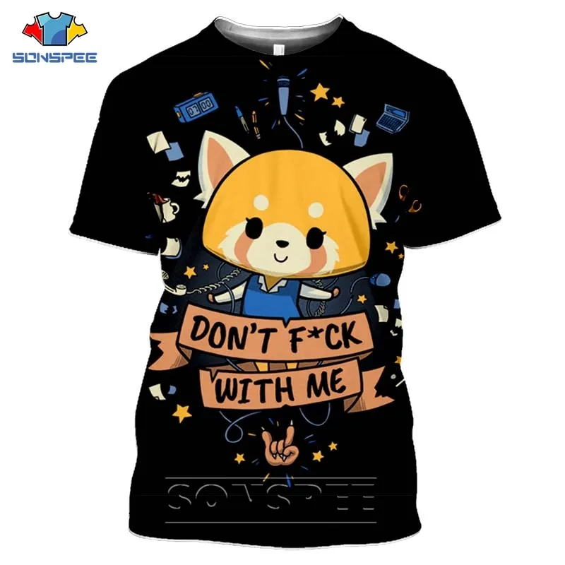 T-shirt Manches Courtes Aggretsuko Retsuko - Coton 100% | Motif Floral Anime, Col Rond | Pour Femmes Et Hommes