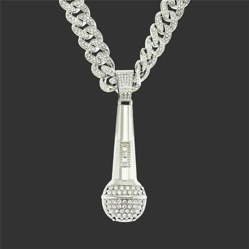 Pendant Necklaces Hip Hop Cubic Zircon Microphone & Pendants With Width 13mm Iced Out Miami Cuban Link Chain Chunky Choker