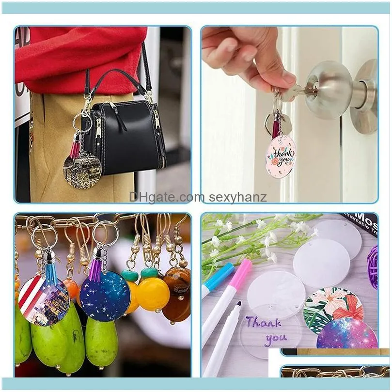 Pcs Transparent Acrylic Circle Blanks Keychain Tassel Set Including For DIY Projects, Craft Jewelry Pouches, Bags