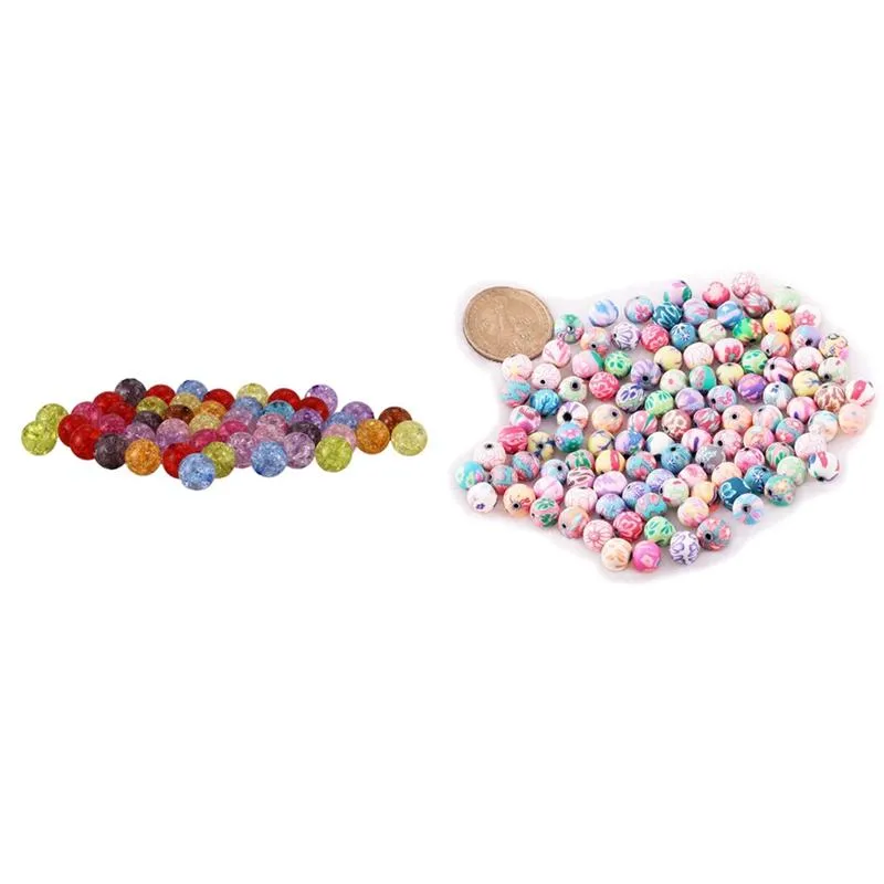 Övriga 150pcs pärlor smycken tillbehör keramiska rund 10 mm dia. Med blandad crackle akryl spacer boll 12mm