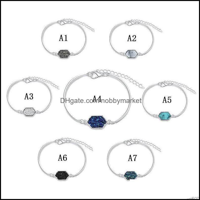 New Designer Geometric Druzy bangle Luxury faux rhombic Natural drusy stone charm bracelets For women Ladies fashion Jewelry