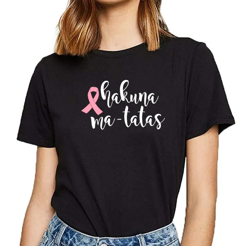 Women's T-Shirt Tops T Shirt Women Hakuna Ma Tatas Breast Cancer Awareness Vogue Vintage Print Female Tshirt