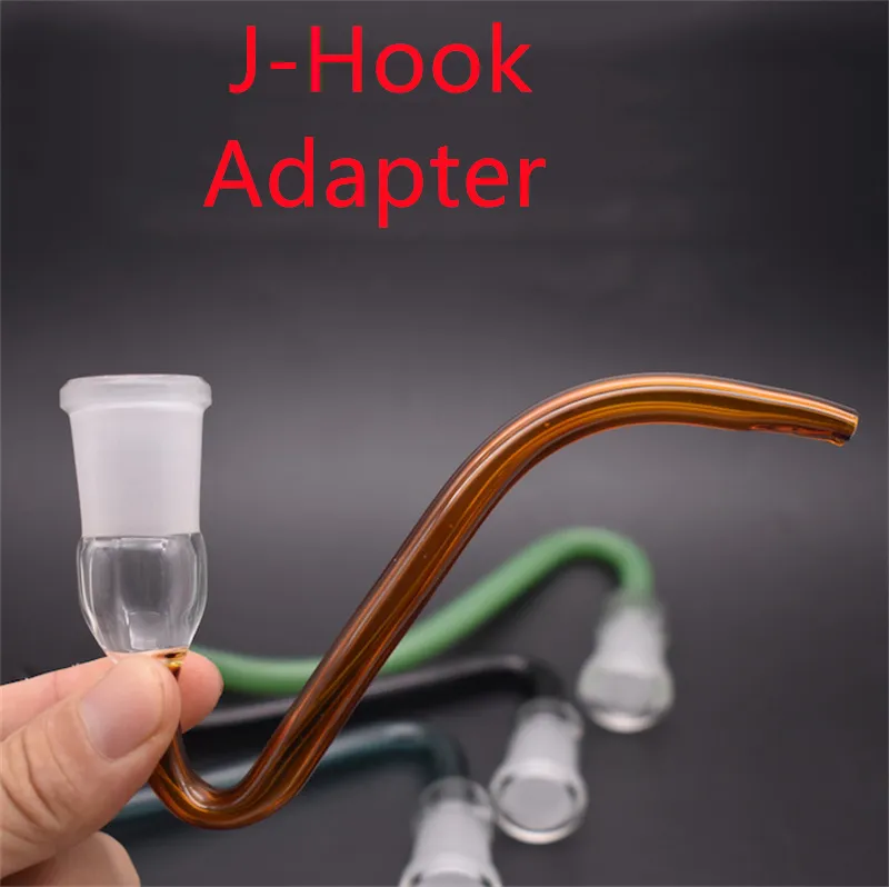 Colorful Glass J-Hook Adapter Creative glass pipe 14.4mm 18mm female male joint size j hooks for water oil rig bong