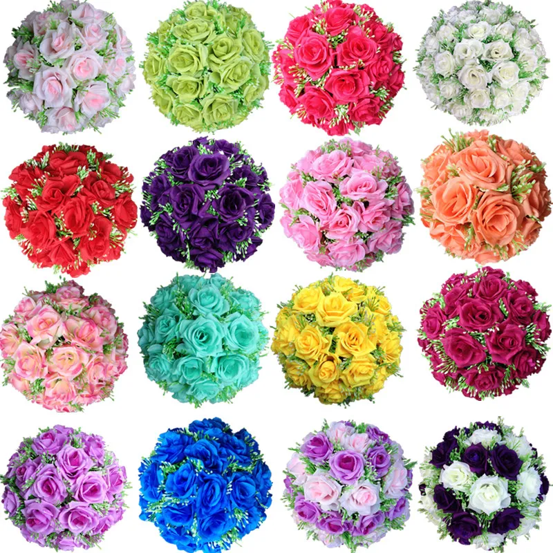 8 tums bröllop blommor full bollar bord mittpiece dekor artificiell silke ros pomander blommig starry kyssande boll
