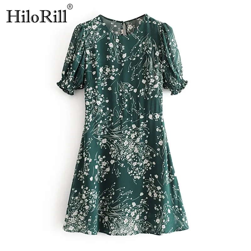 Summer Floral Print Dresses Women Ruffle Short Sleeve Vintage Casual O Neck A Line Boho Mini Sundress 210508