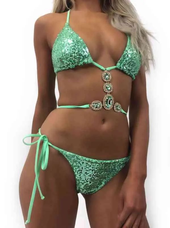 Newest Bikinis Crystal Rhinestones Glitter Diamond Gems Swimwear Women Bikini Set Beach Brazilian Bathing Suit Swimsuit Push Up