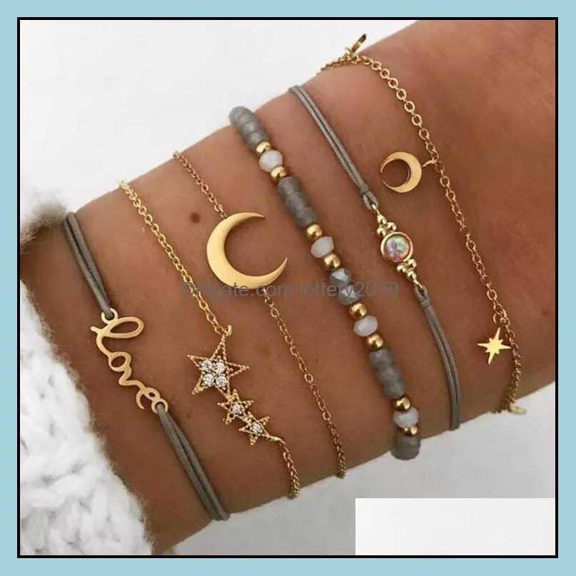 Link, Chain 5Pcs/set Charming Star Crescent Love Letter Crystal Bracelets Jewelry Wedding Accessories Party Parts Birthday Mother`s Day