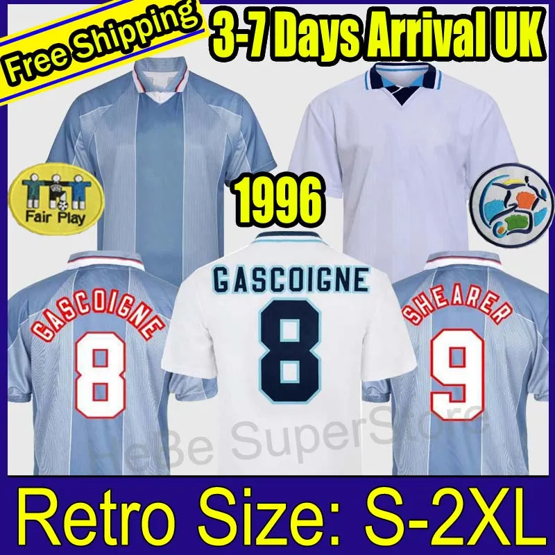 1996 Engeland Retro Soccer Jersey Gascoigne Shearer Mcmanaman Southgate Classic Vintage Sheringham 96 98 Thuis weg Beckham Voetbal Shirt