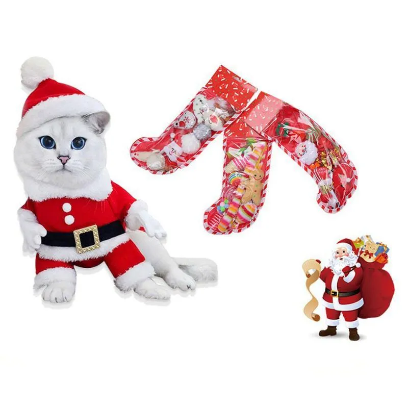 Cat Toys Christmas Stocking Shape Toy Set Små Medium Cats Dog Bite-Resistenta träning Interaktiva gåvor för husdjur