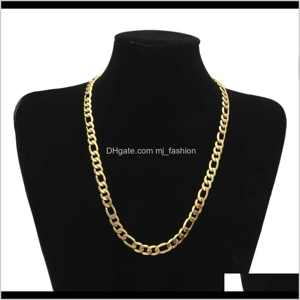 24k yellow gold filled men`s necklace +bracelet set figaro curb chain 20``/22``/24``26`` shipping