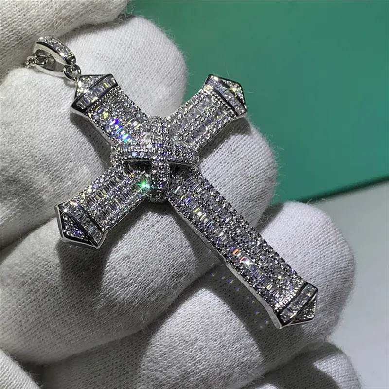 Luxury Cross Pendant Diamond 100% 925 Sterling silver Cross Pendant Necklace for Women Men Statement Party jewelry272I