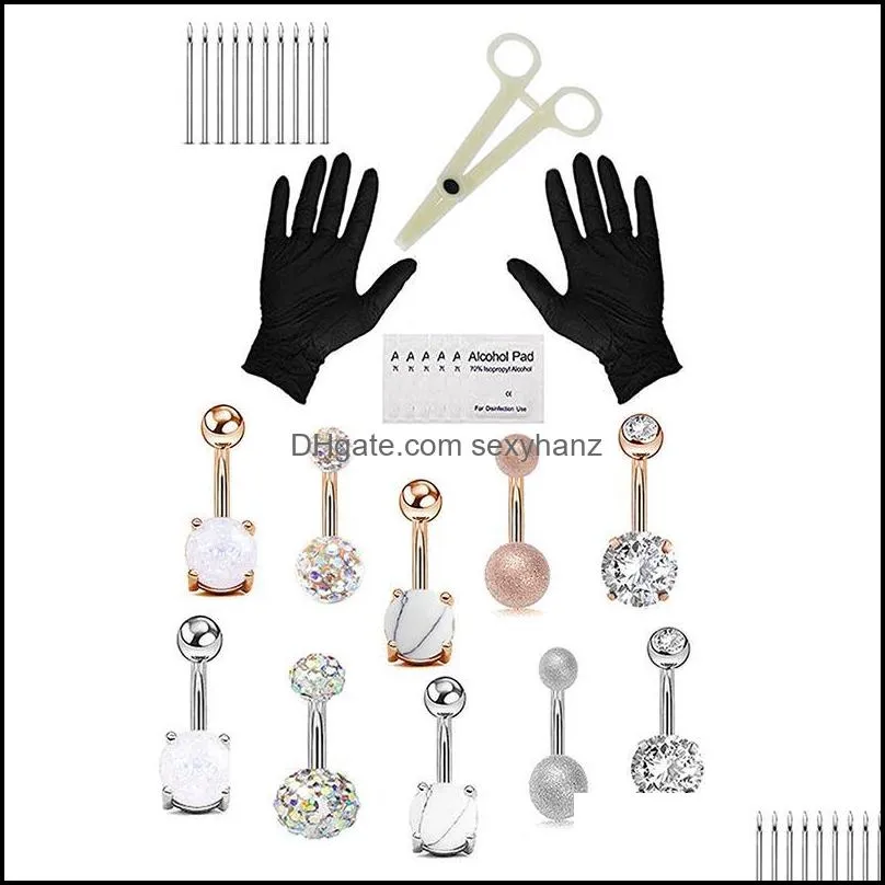 Other 24pcs/Set Body Piercing Jewellery Kits Sets Tongue Ring Nose Eyebrow Lips Septum Forceps Needles Jewelry