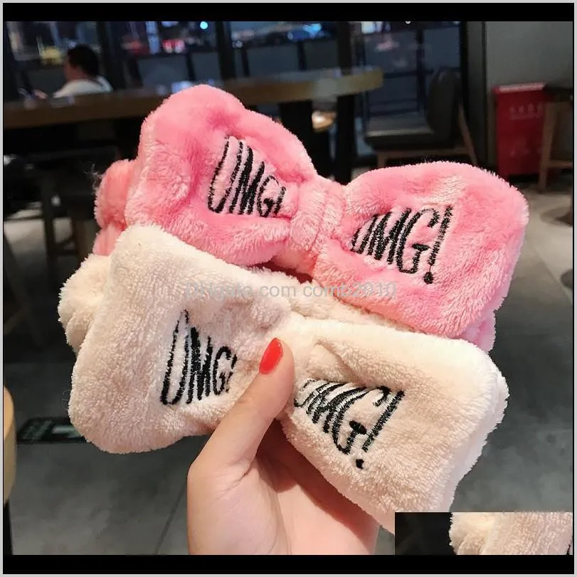 new omg letter coral fleece wash face bow hairbands for women girls headbands headwear hair bands turban hair accessories 6pcs