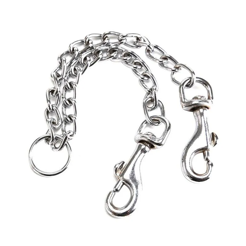 Stainless Steel Double-head Dog Leashes Twin Lead Traction Belt Pet Chain for Walking Two Dogs 2.5*40cm