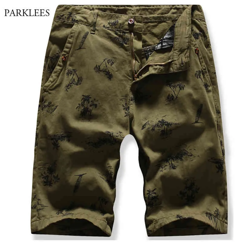 Cargo Shorts Mannen Casual Losse Katoen Bermuda Korte Broek Mannen Zomer Luxe Merk Coconut Tree Print Pantalones Cortos Hombre 210524