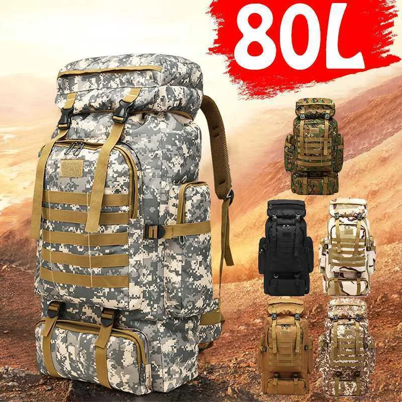 80L Nylon Water Proof Camping Oxford Fabric Outdoor Bag Backpack Military Tactical Army Backpack for Outdoor Climbing Hiking 72x34x17cm