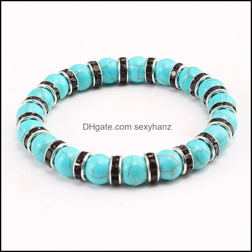 High Quality Natural Blue Turquoises Stone Charms Bracelets For Women Men Jewelry Buddha Prayer Chakra Beaded Strand Bracelet Beaded,