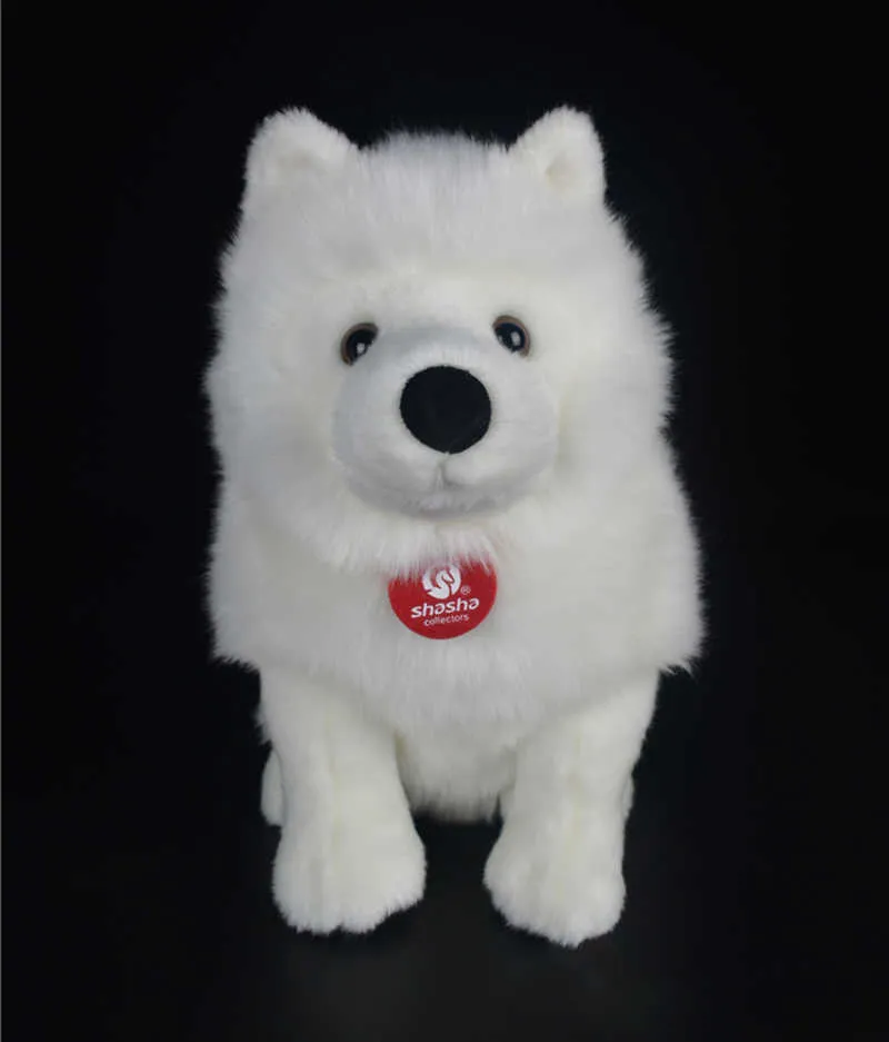 Realistisk samoyed plysch leksak söt simulering vit hund plysch leksak valp plysch djur leksak födelsedag julklapp 28cm h1025