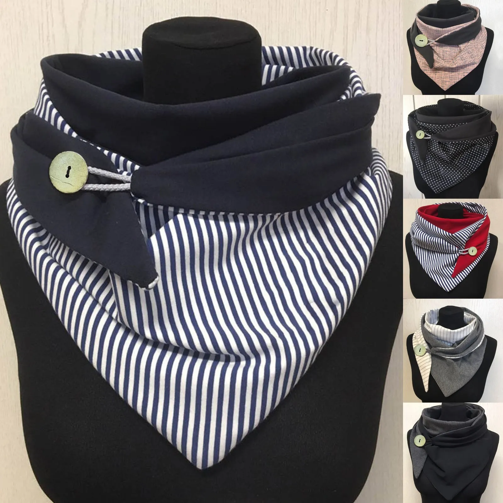 Fashion Scarf Women Winter Retro Designer Scarf Soild Dot Printing Button Soft Wrap Casual Warm Scarves Face Cover Scarves