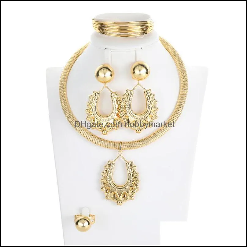 Earrings & Necklace Jewelry Sets Luxury Wedding Gold For Women Hoop Pendant Flower Party Gift Drop Delivery 2021 Ijqdu