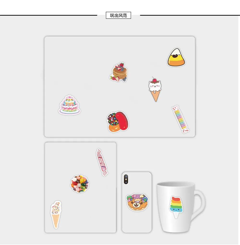 Pack Candy Cake Sweet Ice Cream Vinyl Sticker Waterproof Stickers