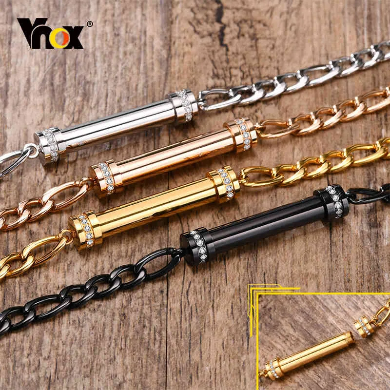 Vnox Acier Inoxydable Barre Ronde Urne Bracelets pour Femmes MenBling CZ Pierre Cylindre Charme Crémation Bijoux Longueur Réglable