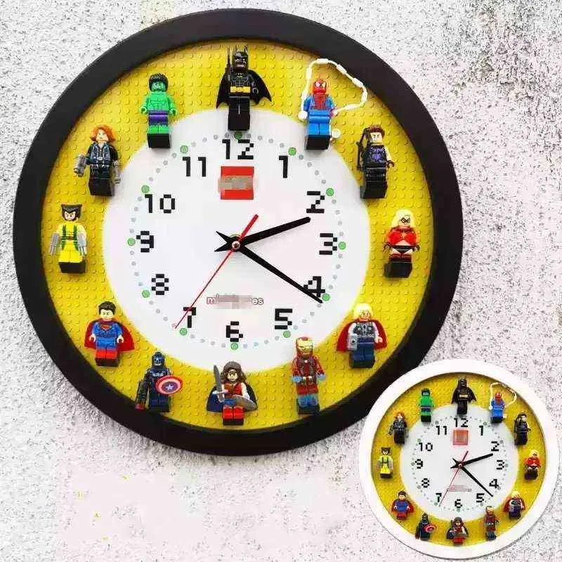 Hause Wohnzimmer Dekor Wanduhr 3D Bausteine Superhero Wand Dekorieren Kind Kinder Schlafzimmer Zimmer Dekoration Wand Uhr H1230