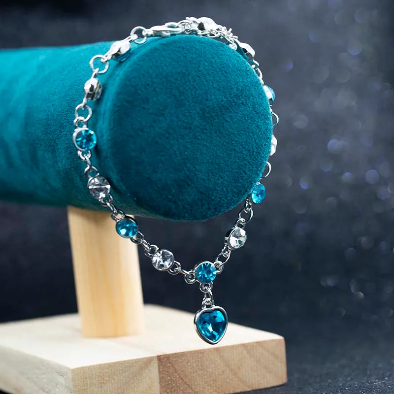 Crystal Heart charm Bracelet Blue Sea Diamond Bracelets fashion jewelry for women children gift