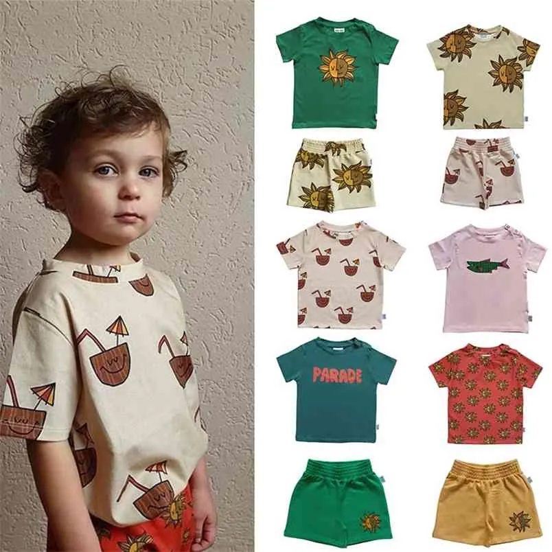 Ein Tag Kinder Sommer Kurzarm T-shirt Junge Mädchen Sonne Muster Top Mode Marke Kind T-shirts Kleinkind Stilvolle Tops für 210619