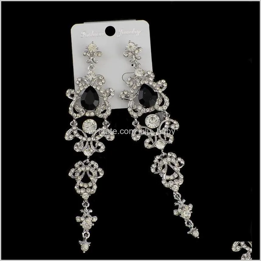 european style silver plated alloy crystal rhinestone dangle earrings