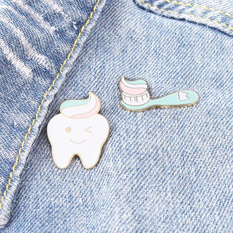 Tandpasta en tandenborstel emaille broches pin voor vrouwen mode jas jas shirt demin metalen grappige broche pins badges promotie cadeau