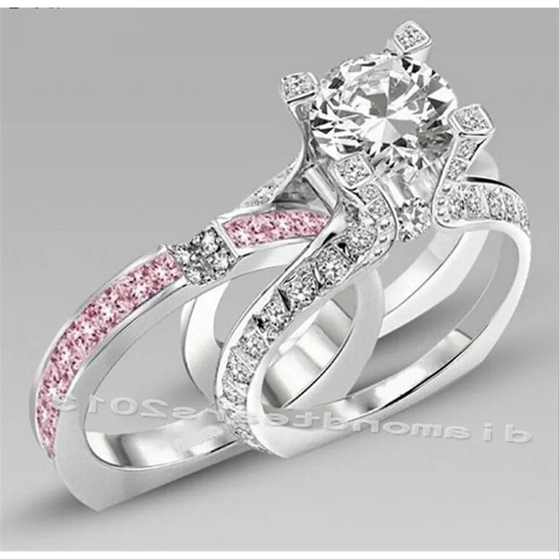Maat 5-10 luxe sieraden 10kt wit goud gevuld roze kubieke zirkonia vrouwen bruiloft verlovingsring set cadeau choukong