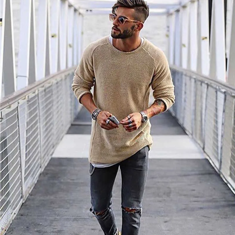 Autumn Casual Solid O Neck Sweater Men Pullover Sweaters Jumper Male Knitted 210909