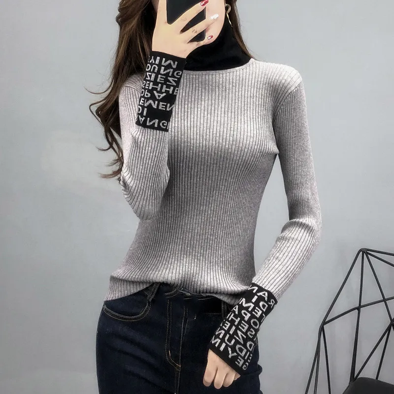 Mulheres apertadas suéter básico fina de mangas compridas camisolas de mulheres e pulôvers Turtleneck Slim Senhoras Tops de malha moda outono inverno roupas roupas