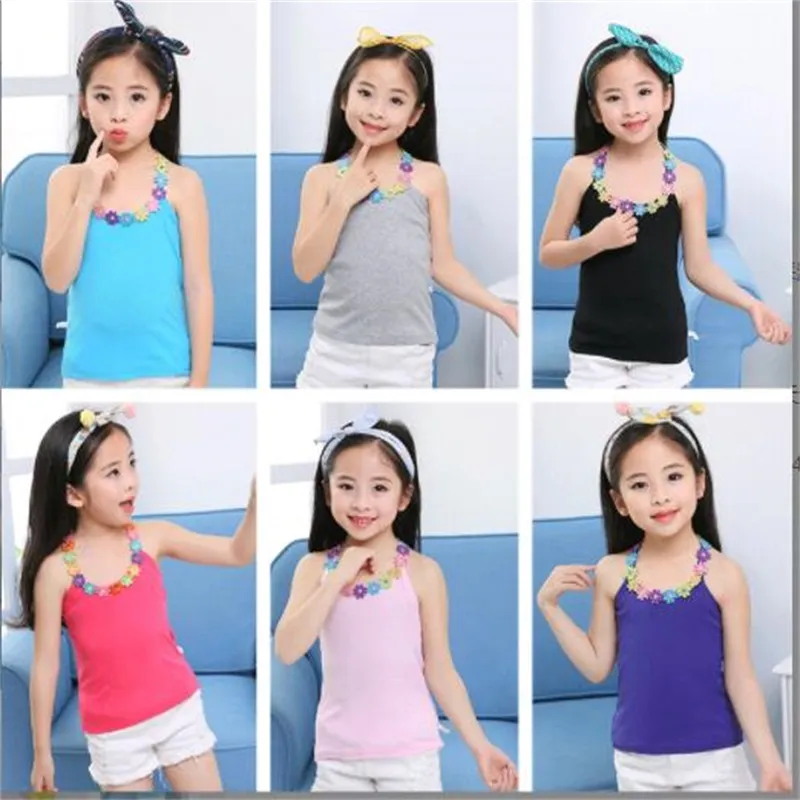 Girls Tank Top Summer Children Shirts T-shirt Candy Color underwaist Sleeveless Kids Tees Baby Undershirt 20220224 Q2