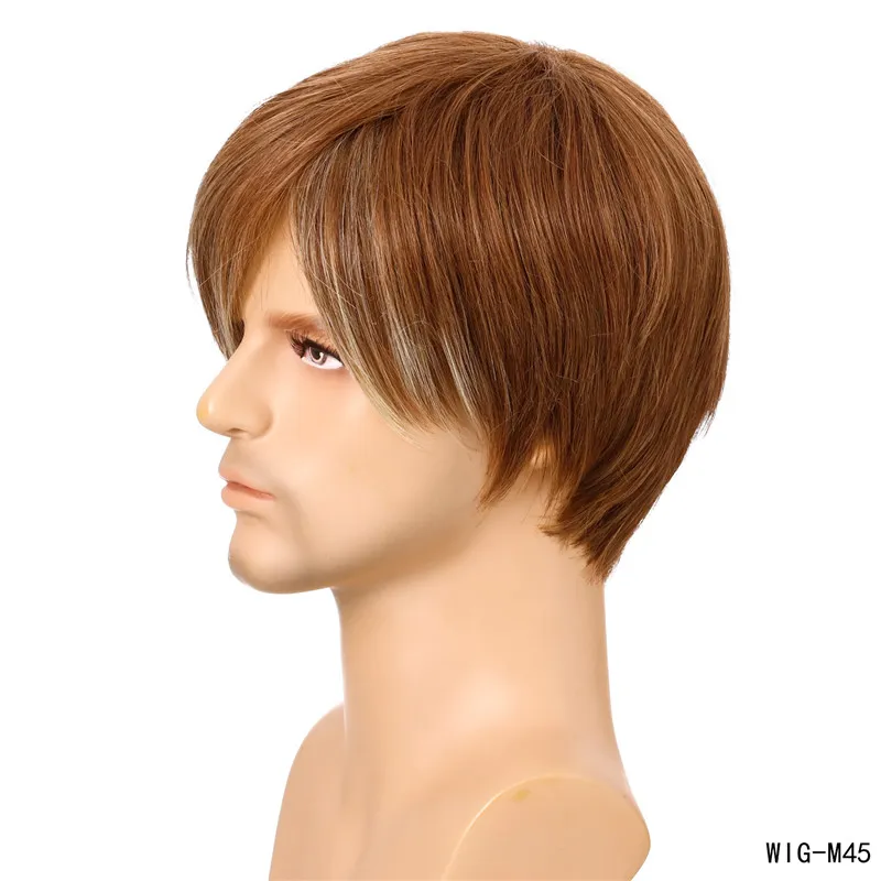 Men's Synthetic Wig Brown Color Pelucas Perruques de cheveux humains Simulation Human Remy Hair Wigs WIG-M45