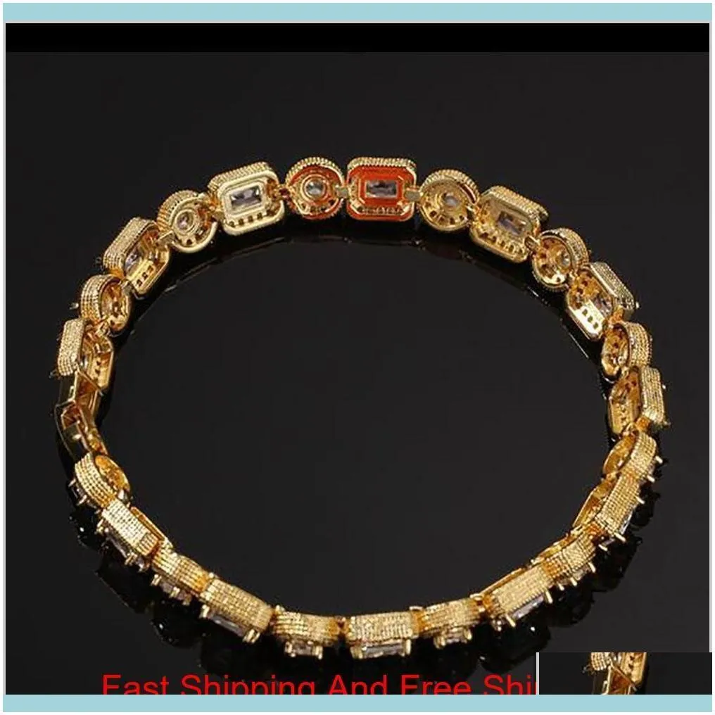 Men Square Round Mixed Diamonds Bracelet Bling Tenns Bracelet Gold Silver 8