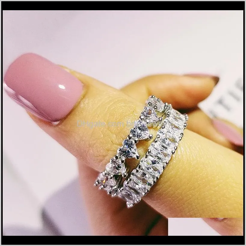 Rings Jewelry2Pcs Couple Ring Set Luxury Cute Jewelry 925 Sterling Sier Oavl Cut White Topaz Cz Diamond Gemstones Eternity Women Wedding Brid